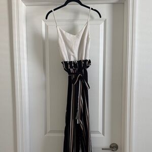 White and Black Striped Jumpsuit